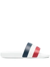 Moncler Striped Rubber Slides In White/blue/red