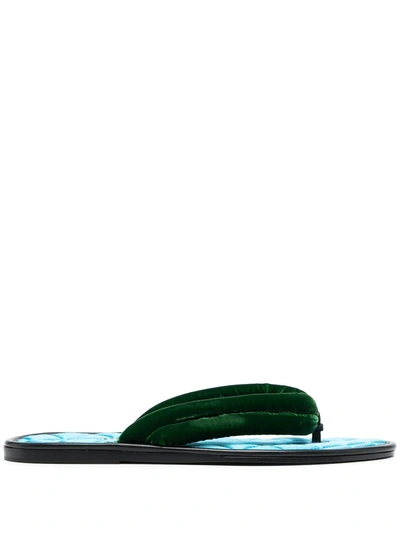 Tom Ford Quilted Satin Flip Flops In Green