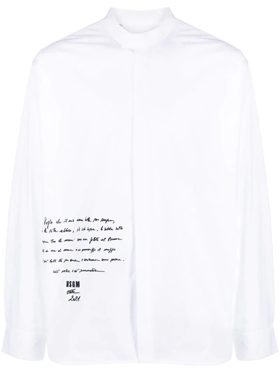 Msgm Slogan-print Long-sleeve Shirt In White