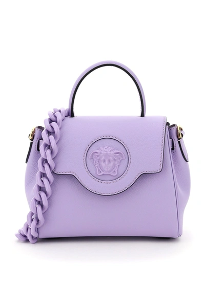 Versace Purple La Medusa Small Leather Top Handle Bag