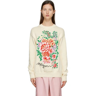 Msgm Off-white Knit Floral Sweater In Neutrals | ModeSens