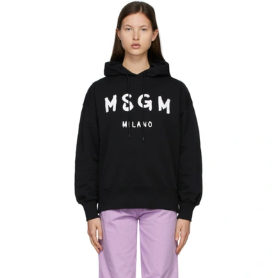 Msgm Logo Print Drawstring Hoodie In Nero