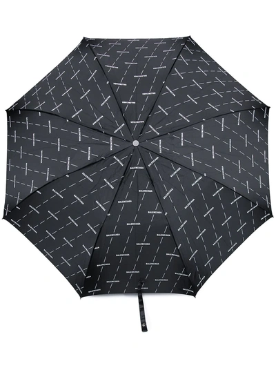 Balenciaga All-over Diagonal Logo Umbrella In Black