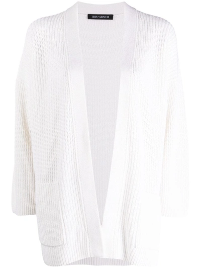 Iris Von Arnim Ribbed Knit Longline Cardigan In White