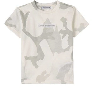 Dolce & Gabbana Babies'  White Camouflage Logo Print T-shirt