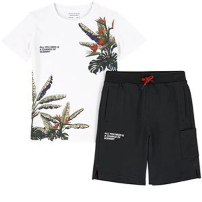 Mayoral Kids'  Black Tropical T-shirt And Shorts Set