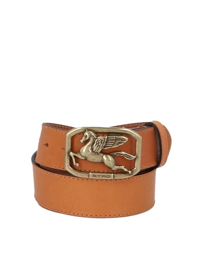 Etro Pegaso Leather Belt In Brown