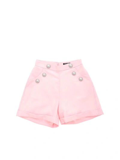 Balmain Teen Button-embellished Shorts In Pink