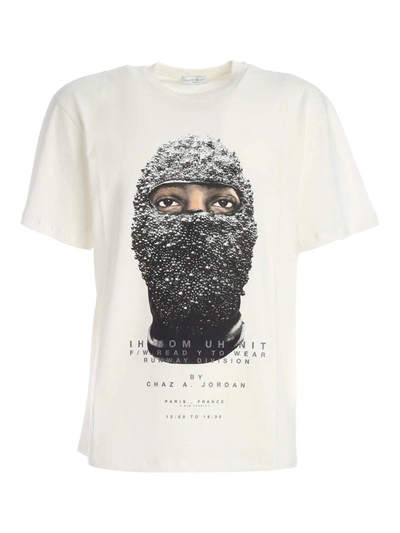 Ih Nom Uh Nit T-shirt Classic Fit With Black Pearl Woman Mask On Front In White