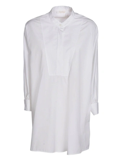 Chloé Mandarin-collar Cotton-poplin Longline Shirt In White