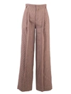 CHLOÉ HOUNDSTOOTH FLARE PANTS IN BEIGE AND BROWN