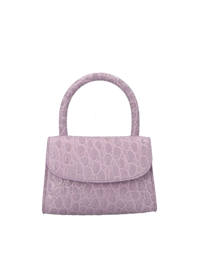 By Far Mini Circular Croco Embossed Shoulder Bag In Purple