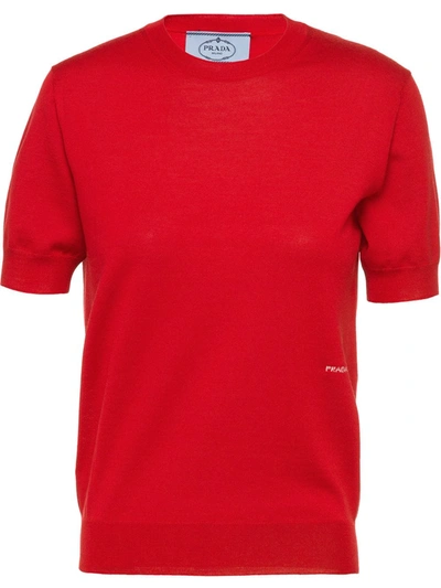 Prada Knitted Logo Pullover In Red