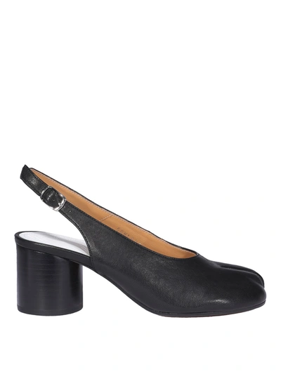 Maison Margiela Chunky Heel Leather Slingback Pumps In Black