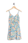 Lush Floral Print Overlay Mini Dress In Cream-blue