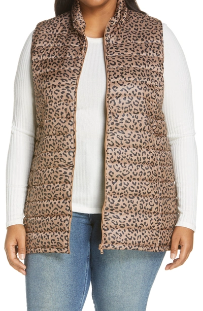 Bobeau Quilted Puffer Vest In Taupe Animal