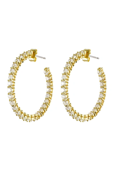 Cz By Kenneth Jay Lane 18k Yellow Gold Plated Round Cz Inside-out Hoop Earrings In Clear-gold