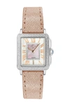 GEVRIL WOMENS PADOVA SWISS DIAMOND RECTANGLE LEATHER WATCH, 28.5MM,840840118431