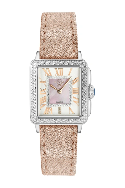 Gevril Gv2 Womens Padova Swiss Diamond Rectangle Leather Watch, 28.5mm In Pink