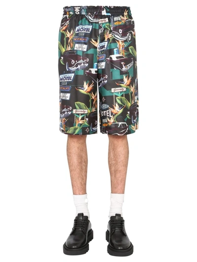 Givenchy Motel Car Print Silk Bermuda Shorts In Multicolour