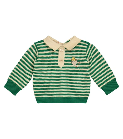 Gucci Baby Striped Wool And Cotton Sweater In Green