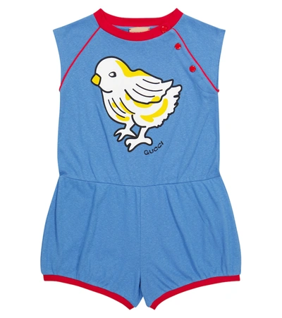 Gucci Kids' Cotton And Linen Playsuit In Blue