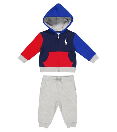 Polo Ralph Lauren Baby棉质混纺帽衫和运动裤套装 In Blue