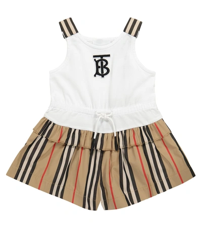 Burberry Baby Icon Stripe Cotton Playsuit In Beige