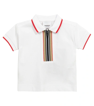 Burberry Baby标志性条纹棉质珠地布polo衫 In White