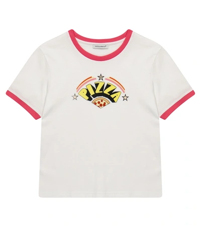 Dolce & Gabbana Kids' Jersey T-shirt With Pizza Print In White