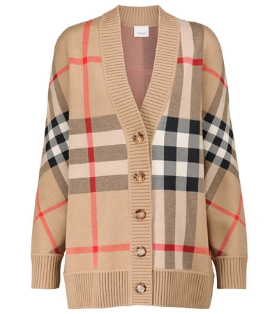 Burberry Caragh Checked Cardigan In Cashmere In Archive Beige