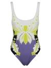 Valentino World Arazzo Print Swimsuit In Nero Lime Cloud