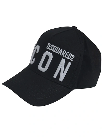 Dsquared2 Icon Embroidery Cotton Gabardine Cap In Black