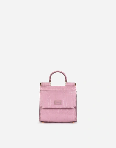 Dolce & Gabbana Sicily 58 Micro Bag In Crocodile Flank Leather In Pink