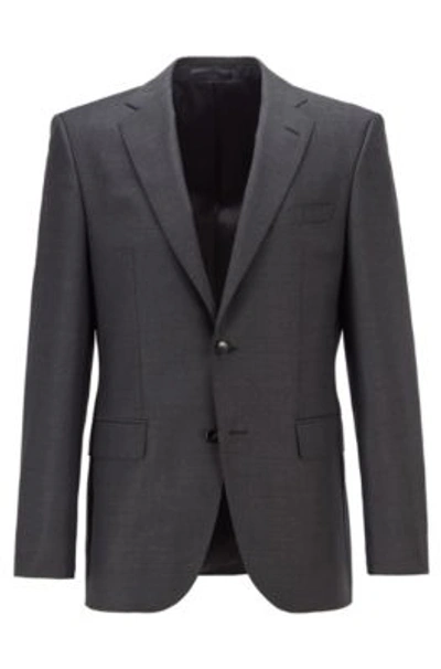 Hugo Boss Regular Fit Jacket In Micro Patterned Virgin Wool In Light Grey