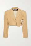 JACQUEMUS SANTON TIE-DETAILED PINSTRIPED LINEN BLAZER