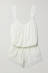 Eberjey Iona Point D'esprit Tulle-trimmed Stretch-modal Playsuit In White