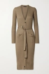 ATM ANTHONY THOMAS MELILLO BELTED RIBBED SILK AND COTTON-BLEND CARDIGAN