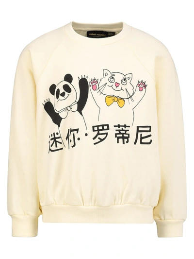 Mini Rodini Kids Sweatshirt Cat And Panda Sp For For Boys And... In Cream
