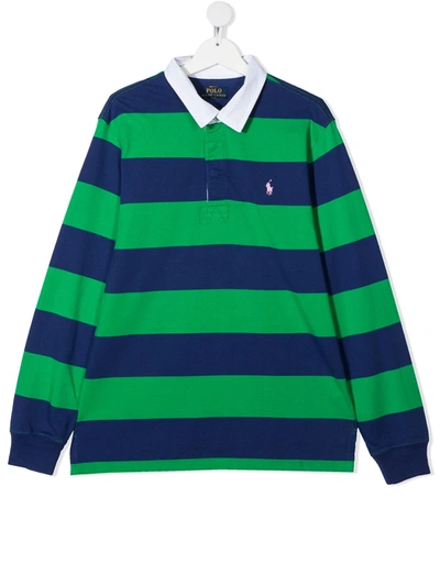 Ralph Lauren Teen Polo Pony Stripe-print Polo Shirt In Blue