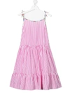 Polo Ralph Lauren Teen Stripe-print Tiered Sleeveless Dress In Pink