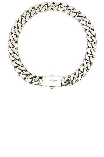 Saint Laurent Gourmette Chain Necklace In Oxidized Silver