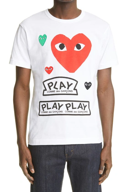 Comme Des Garçons Comme De Garcons Play Heart Face Graphic Tee In White Red