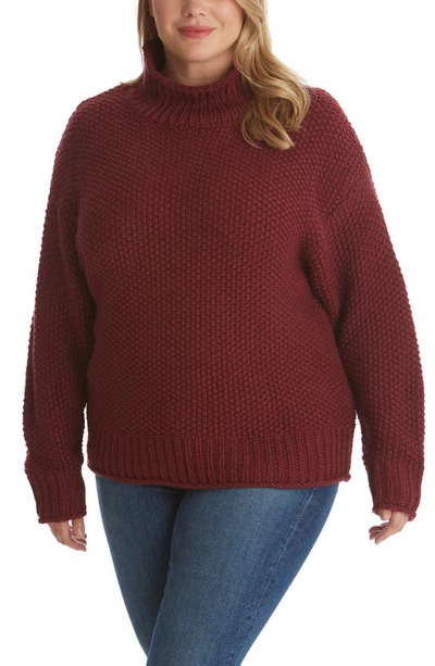 Adyson Parker Women's Plus Size Seed Stitch Rolling Mock Neck Sweater In Bordeaux