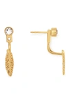 ALEX AND ANI 14K GOLD PLATED CRYSTAL & FEATHER JACKET EARRINGS,886787135131