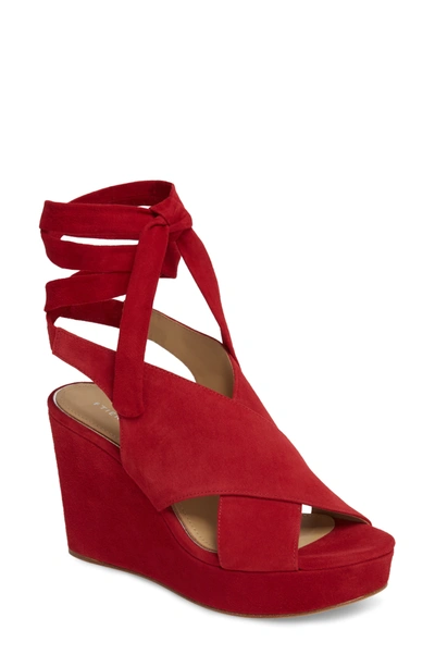 Etienne Aigner Dominica Suede Platform Wedge Sandal In Cherry