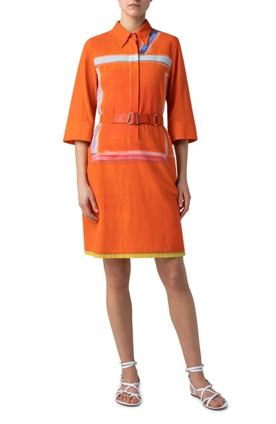 Akris Zion Print Cotton Crepe Georgette Shirtdress In Pure Orange