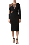 AKRIS KINDERSTERN TULLE INSET LONG SLEEVE SILK CREPE DRESS,7101416500084551