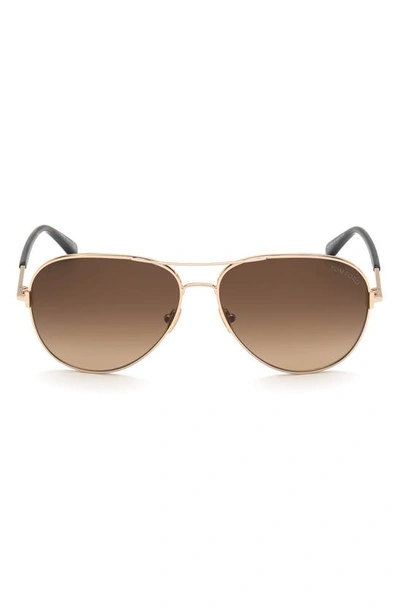 Tom Ford Clark 59mm Gradient Aviator Sunglasses In Rose Gold/ Brown Gradient