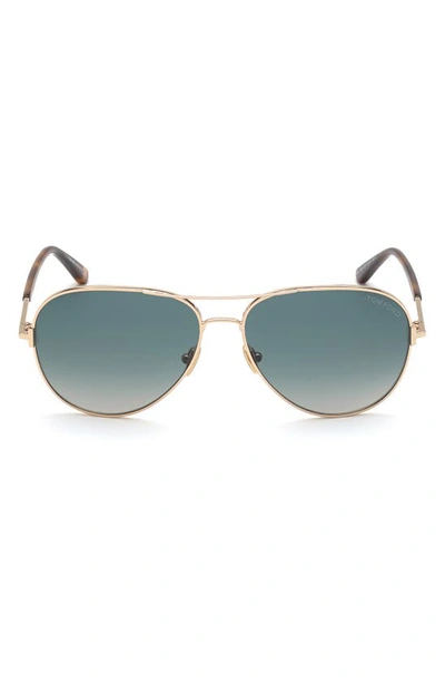 Tom Ford Clark 59mm Gradient Aviator Sunglasses In Rose Gold/ Green Gradient